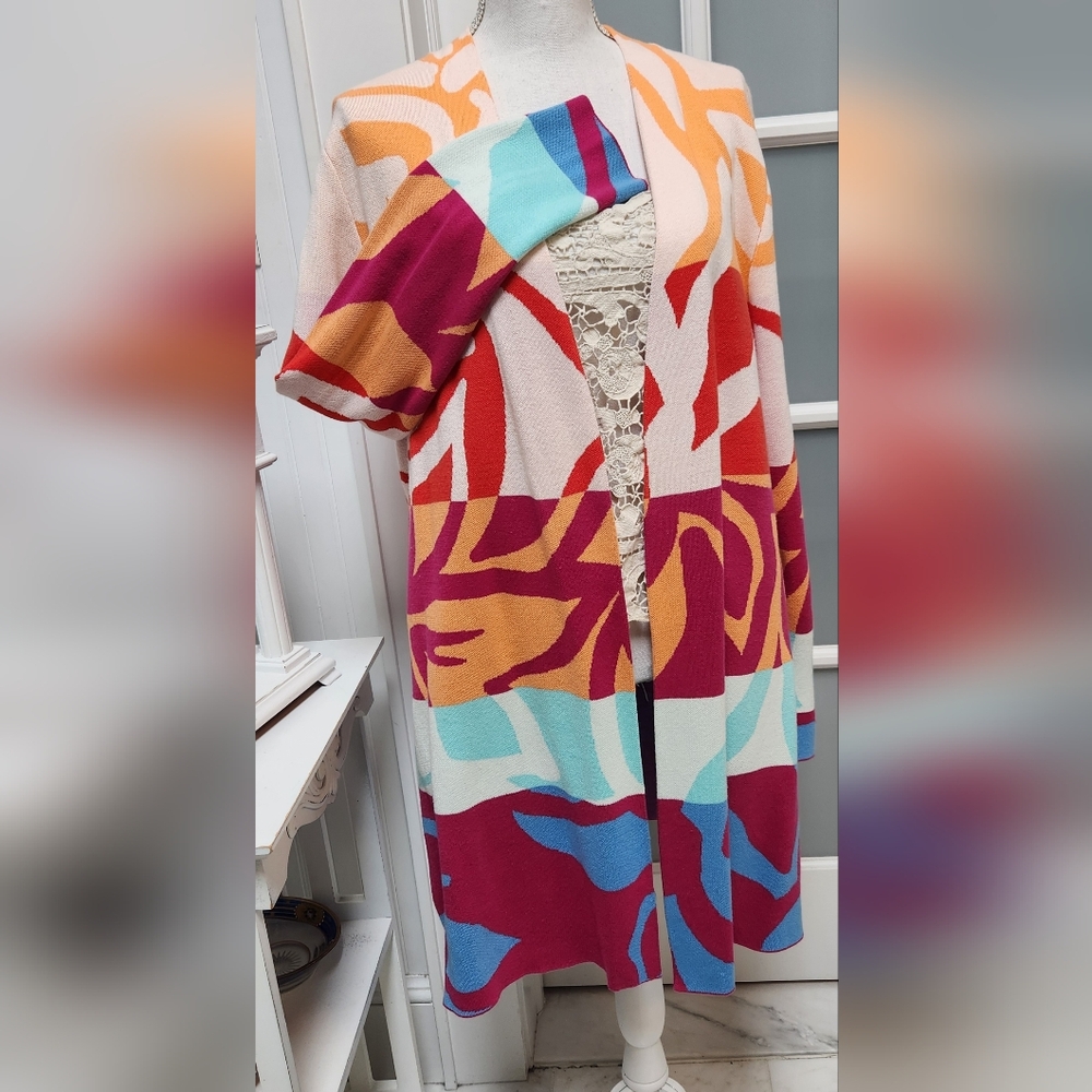 SOFT SURROUNDINGS Colorful Open-Front Long Cardigan EUC